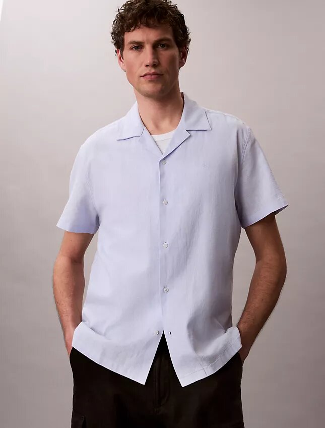 Camisa de lino y algodón de manga corta con botones Camisa de lino y algodón de manga corta con botones