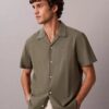 Camisa de lino y algodón de manga corta con botones Camisa de lino y algodón de manga corta con botones