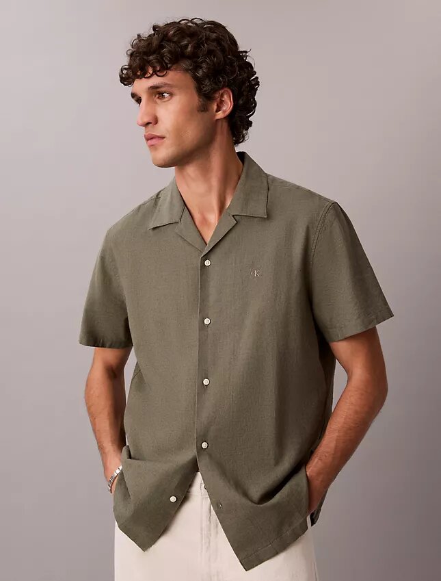 Camisa de lino y algodón de manga corta con botones Camisa de lino y algodón de manga corta con botones