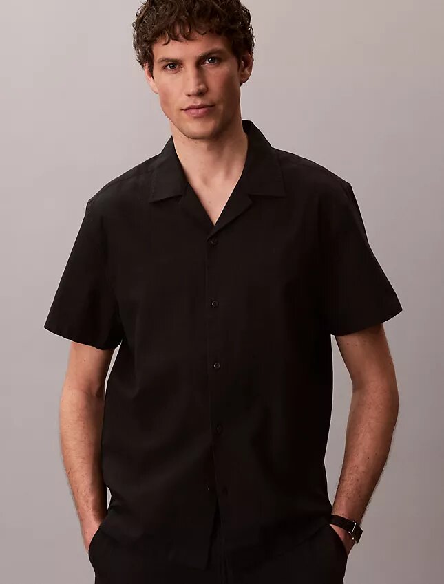 Camisa de lino y algodón de manga corta con botones Camisa de lino y algodón de manga corta con botones