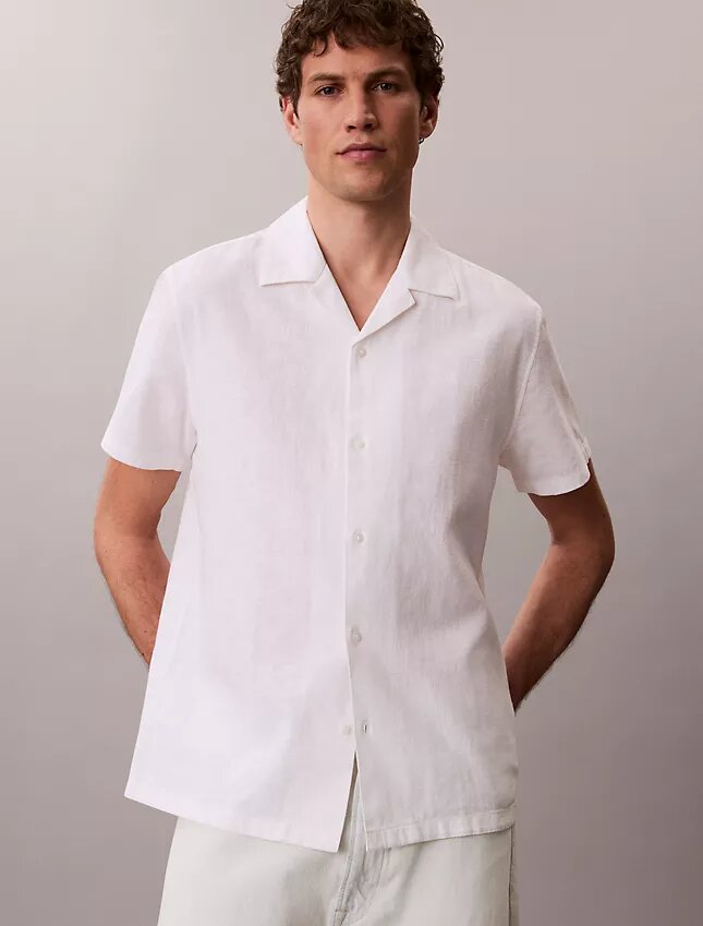 Camisa de lino y algodón de manga corta con botones Camisa de lino y algodón de manga corta con botones