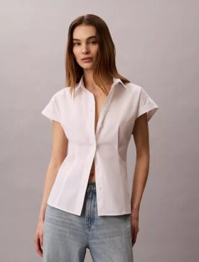 Camisa de manga corta con botones de popelín de algodón
