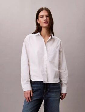 Camisa de popelín de algodón con corte recto y botones