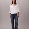 Camisa de popelín de algodón con corte recto y botones
