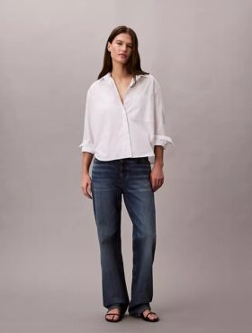 Camisa de popelín de algodón con corte recto y botones