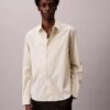 Camisa de popelín elástico de algodón a rayas con botones Camisa de popelín elástico de algodón a rayas con botones