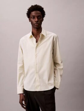 Camisa de popelín elástico de algodón a rayas con botones