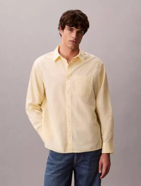 Camisa de popelín lavado con cuello de punta y corte holgado