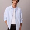 Camisa de popelín lavado con rayas teñidas en hilo Camisa de popelín lavado con rayas teñidas en hilo