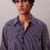 Camisa de rayas con botones, confeccionada en mezcla de viscosa y corte holgado