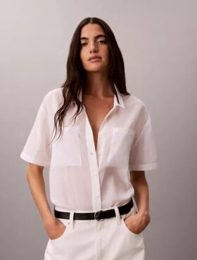 Camisa holgada abotonada de mezcla de algodón