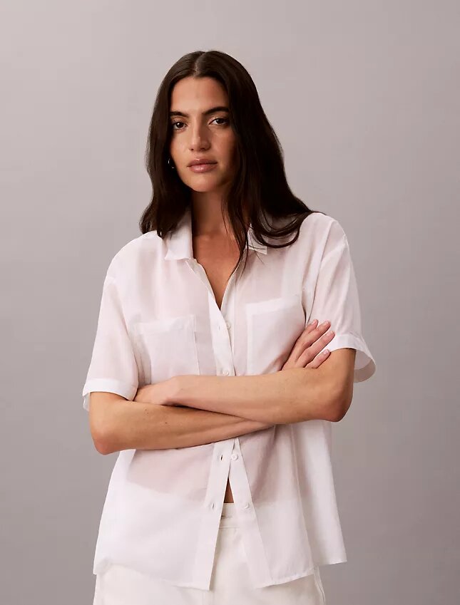 Camisa holgada abotonada de mezcla de algodón Camisa holgada abotonada de mezcla de algodón