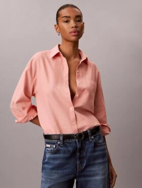 Camisa holgada con botones de mezcla de lino