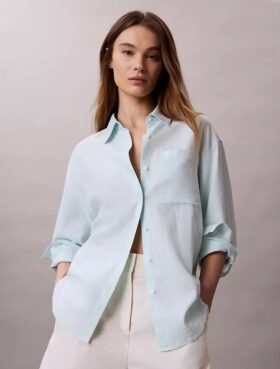 Camisa holgada con botones de mezcla de lino