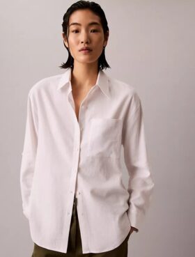 Camisa holgada con botones de mezcla de lino