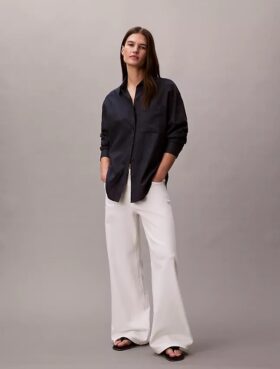 Camisa holgada con botones de mezcla de lino