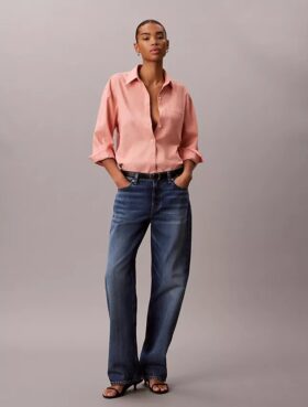Camisa holgada con botones de mezcla de lino