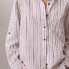 Camisa holgada con botones de mezcla de lino Camisa holgada con botones de mezcla de lino