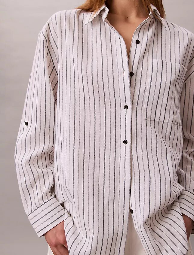 Camisa holgada con botones de mezcla de lino Camisa holgada con botones de mezcla de lino
