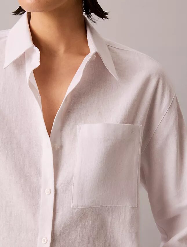 Camisa holgada con botones de mezcla de lino Camisa holgada con botones de mezcla de lino