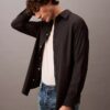 Camisa holgada de mezcla de lana con botones