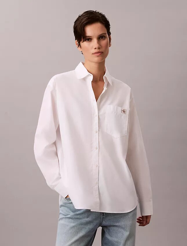 Camisa holgada de popelín de algodón con botones Camisa holgada de popelín de algodón con botones