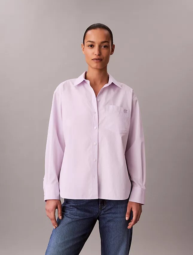 Camisa holgada de popelín de algodón con botones Camisa holgada de popelín de algodón con botones