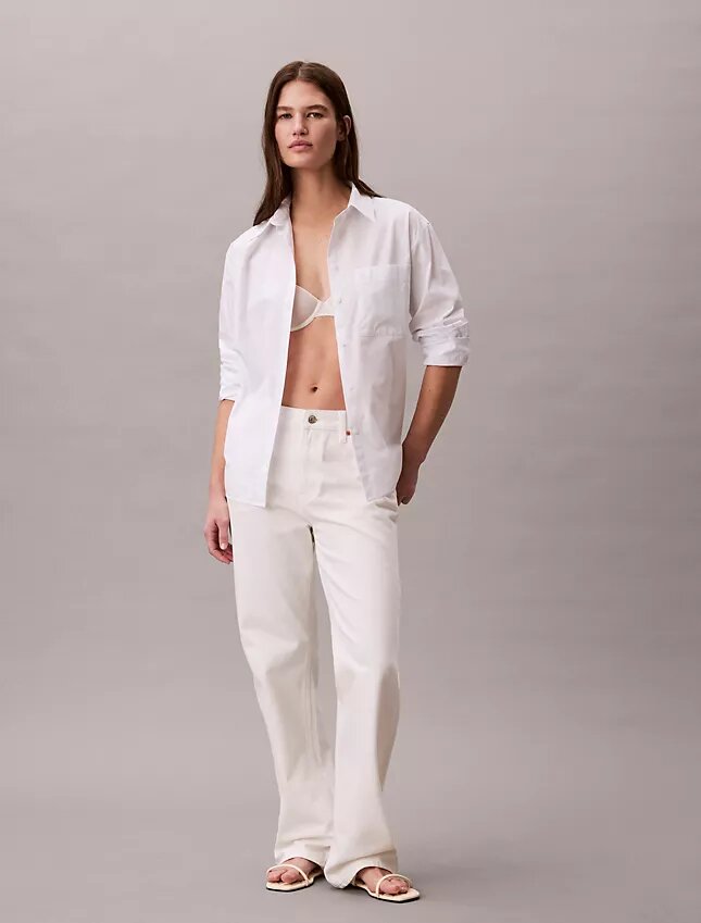 Camisa holgada de popelín de algodón con botones Camisa holgada de popelín de algodón con botones
