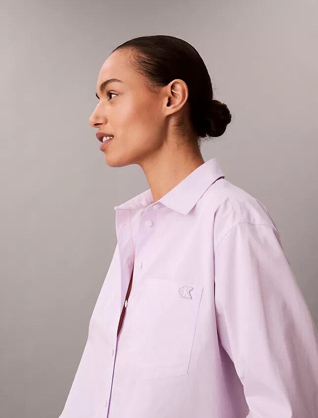 Camisa holgada de popelín de algodón con botones Camisa holgada de popelín de algodón con botones