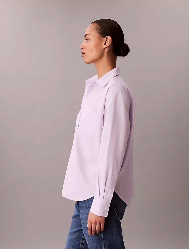 Camisa holgada de popelín de algodón con botones Camisa holgada de popelín de algodón con botones