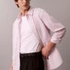 Camisa holgada de rayas de algodón con botones Camisa holgada de rayas de algodón con botones