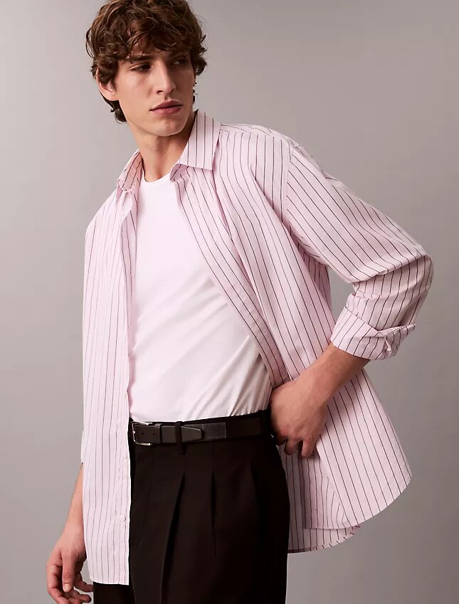 Camisa holgada de rayas de algodón con botones Camisa holgada de rayas de algodón con botones