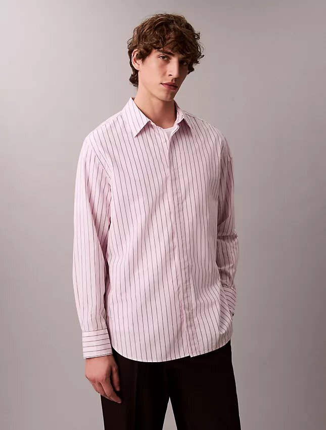 Camisa holgada de rayas de algodón con botones Camisa holgada de rayas de algodón con botones