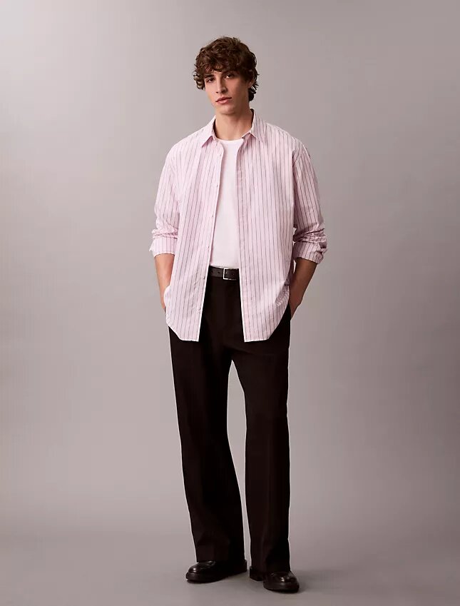Camisa holgada de rayas de algodón con botones Camisa holgada de rayas de algodón con botones