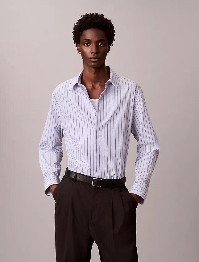 Camisa holgada de rayas de algodón con botones Camisa holgada de rayas de algodón con botones