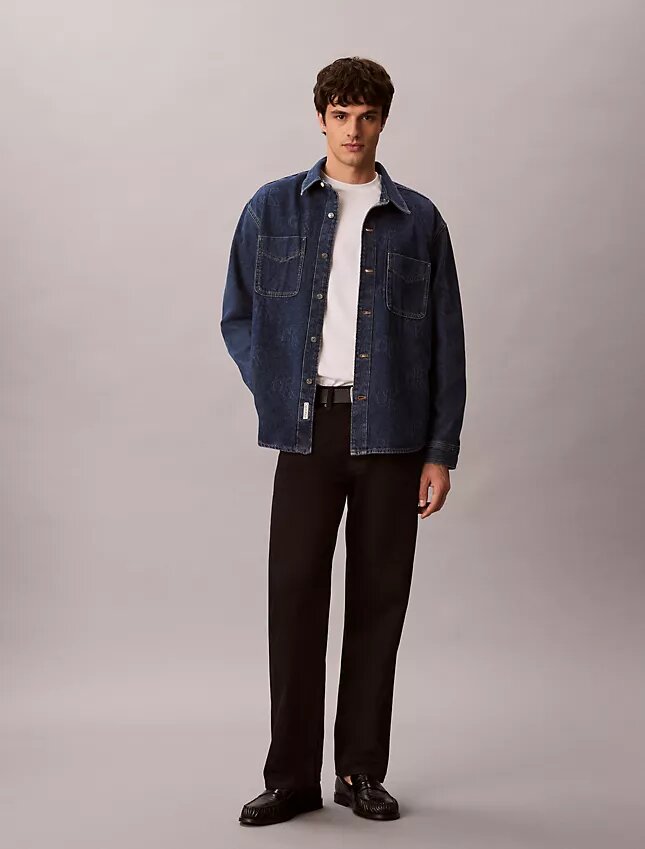 Camisa oversize de Denim con Monogram integral estilo años 90 Camisa oversize de Denim con Monogram integral estilo años 90