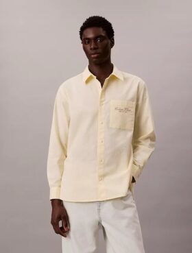 Camisa Oxford lavada con botones y gráfico del logotipo