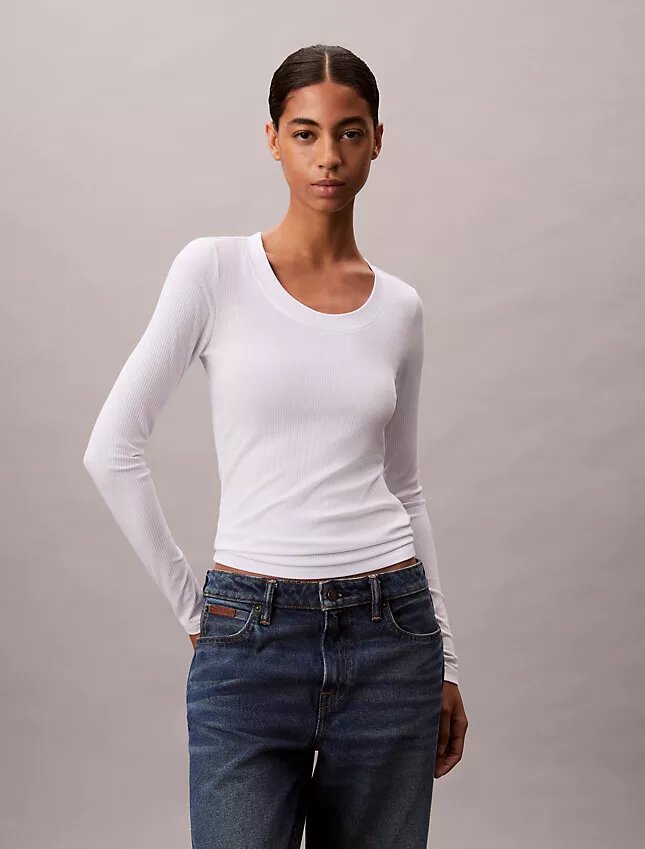 Camiseta ajustada de punto elástico Modal Camiseta ajustada de punto elástico Modal