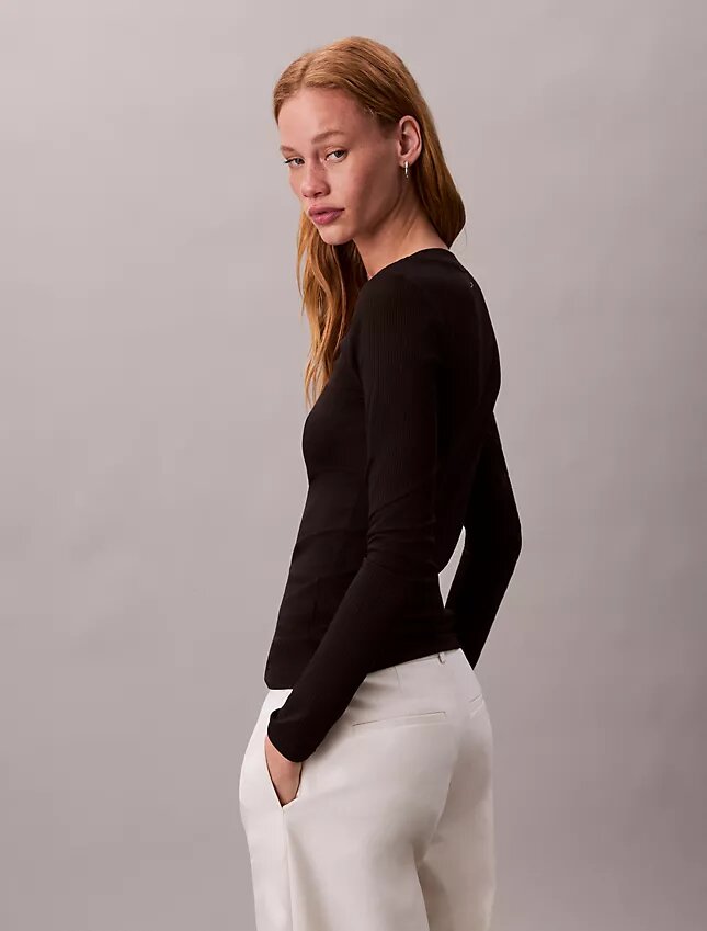 Camiseta ajustada de punto elástico Modal Camiseta ajustada de punto elástico Modal