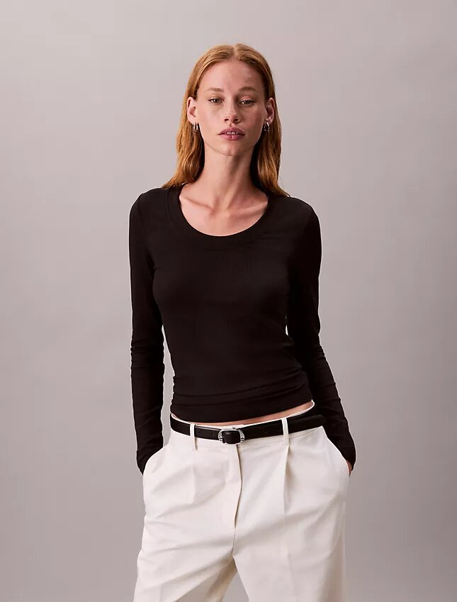 Camiseta ajustada de punto elástico Modal Camiseta ajustada de punto elástico Modal