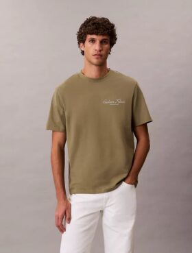 Camiseta clásica con gráfico de logotipo en letra pequeña
