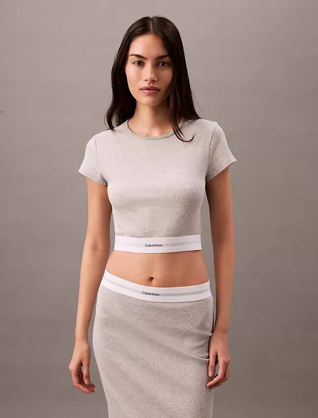 Camiseta corta de Cotton Stretch acanalada Camiseta corta de Cotton Stretch acanalada