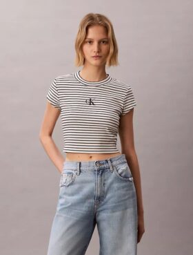 Camiseta de bebé de canalé a rayas con Monogram