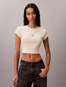 Camiseta de bebé de canalé a rayas con Monogram