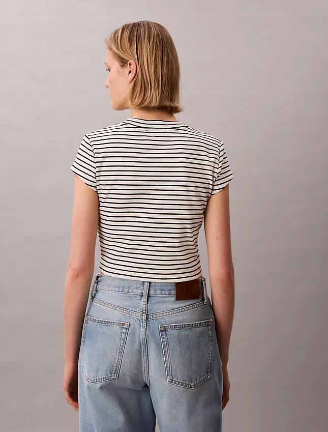 Camiseta de bebé de canalé a rayas con Monogram Camiseta de bebé de canalé a rayas con Monogram