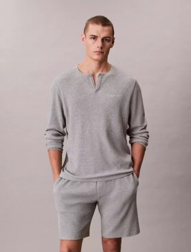 Camiseta de dormir Henley de punto waffle