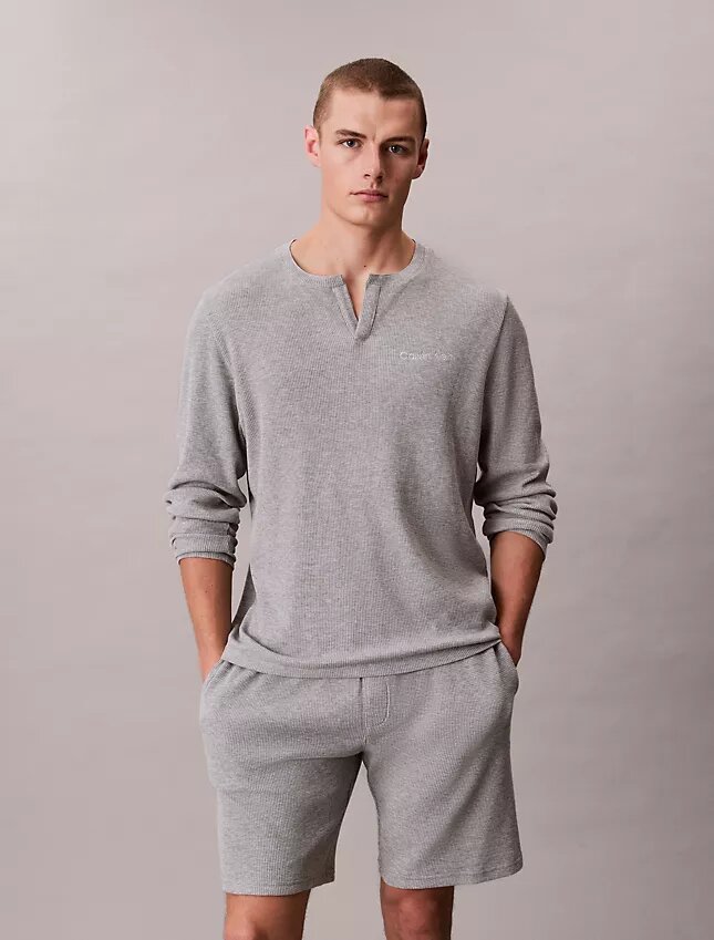 Camiseta de dormir Henley de punto waffle Camiseta de dormir Henley de punto waffle