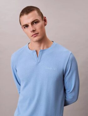 Camiseta de dormir Henley de punto waffle