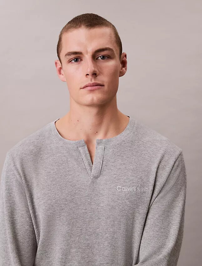 Camiseta de dormir Henley de punto waffle Camiseta de dormir Henley de punto waffle