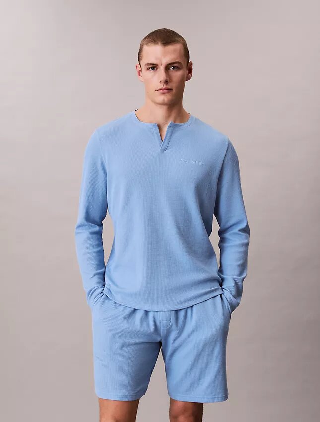 Camiseta de dormir Henley de punto waffle Camiseta de dormir Henley de punto waffle